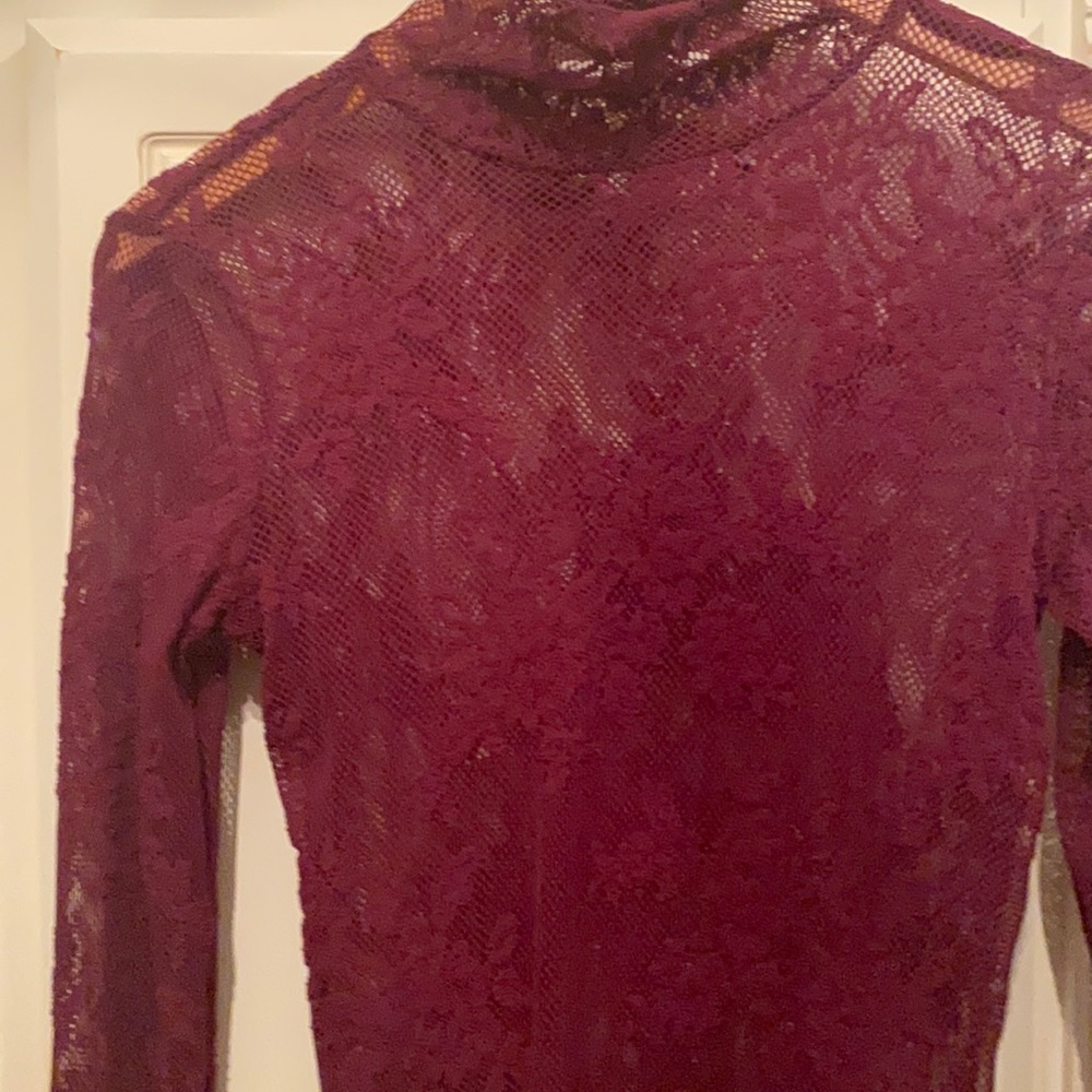 Express burgundy see-through mock turtleneck top